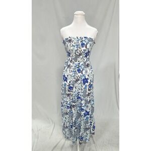 Japna Sz XS Blue White Strapless Maxi Dress Smocked Coastal Beach Resort